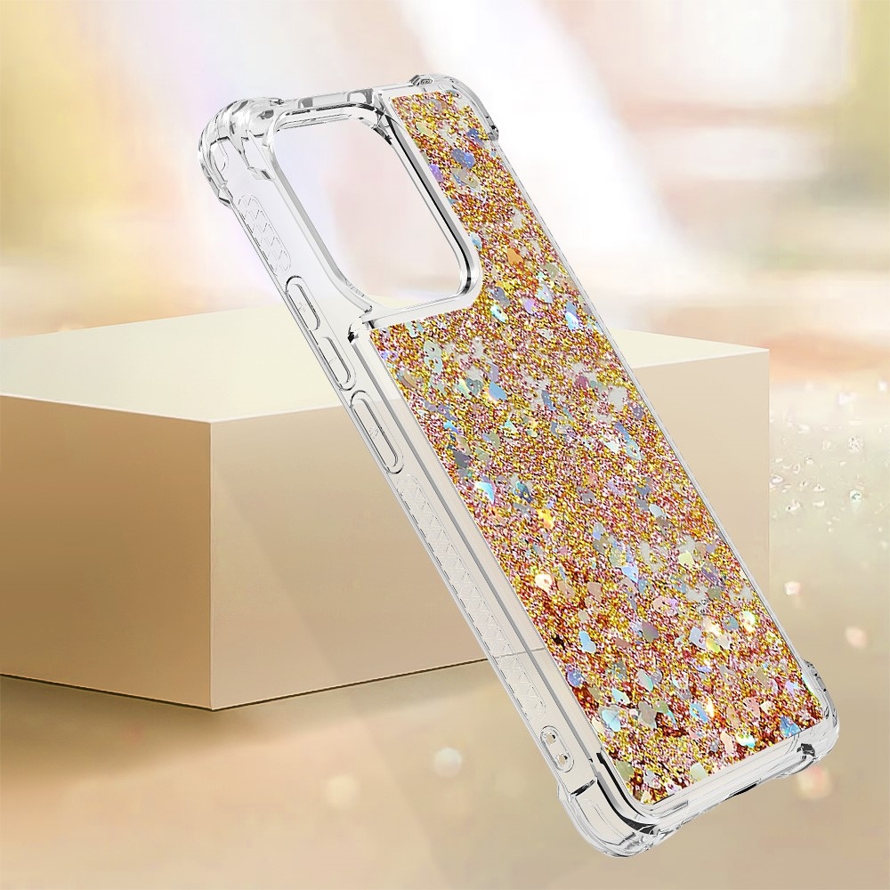 Glitter gelový přesýpací obal na Xiaomi Redmi Note 13 - zlatý/srdíčka