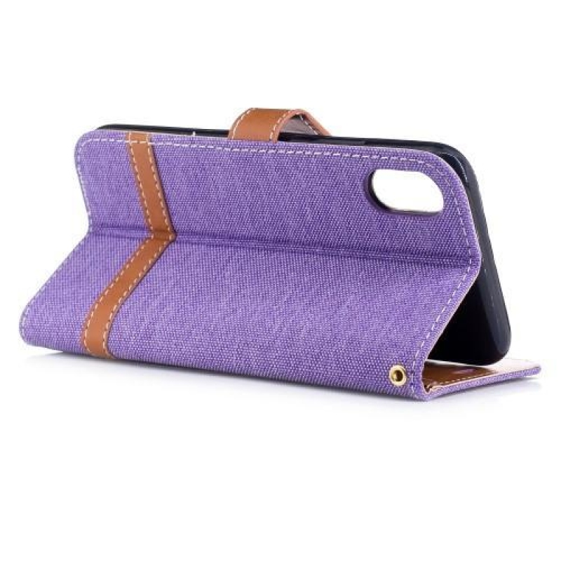 Peněženkové textilní/PU kožené pouzdro na iPhone X - fialové
