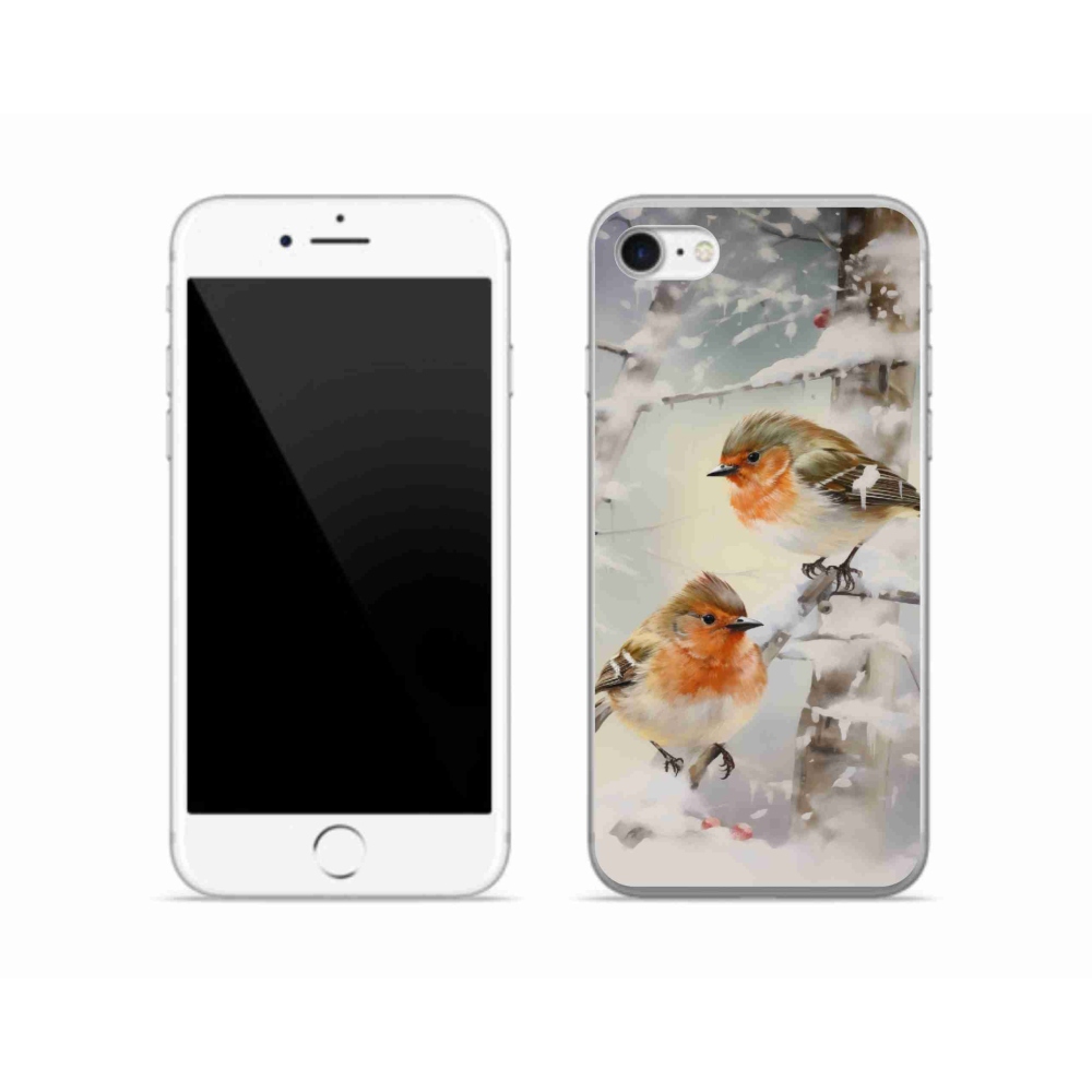 Gelový kryt mmCase na iPhone SE (2020) - ptáčci v zimě
