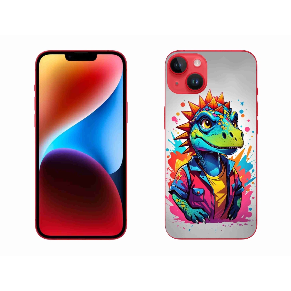 Gelový kryt mmCase na iPhone 14 Plus - barevný dinosaurus