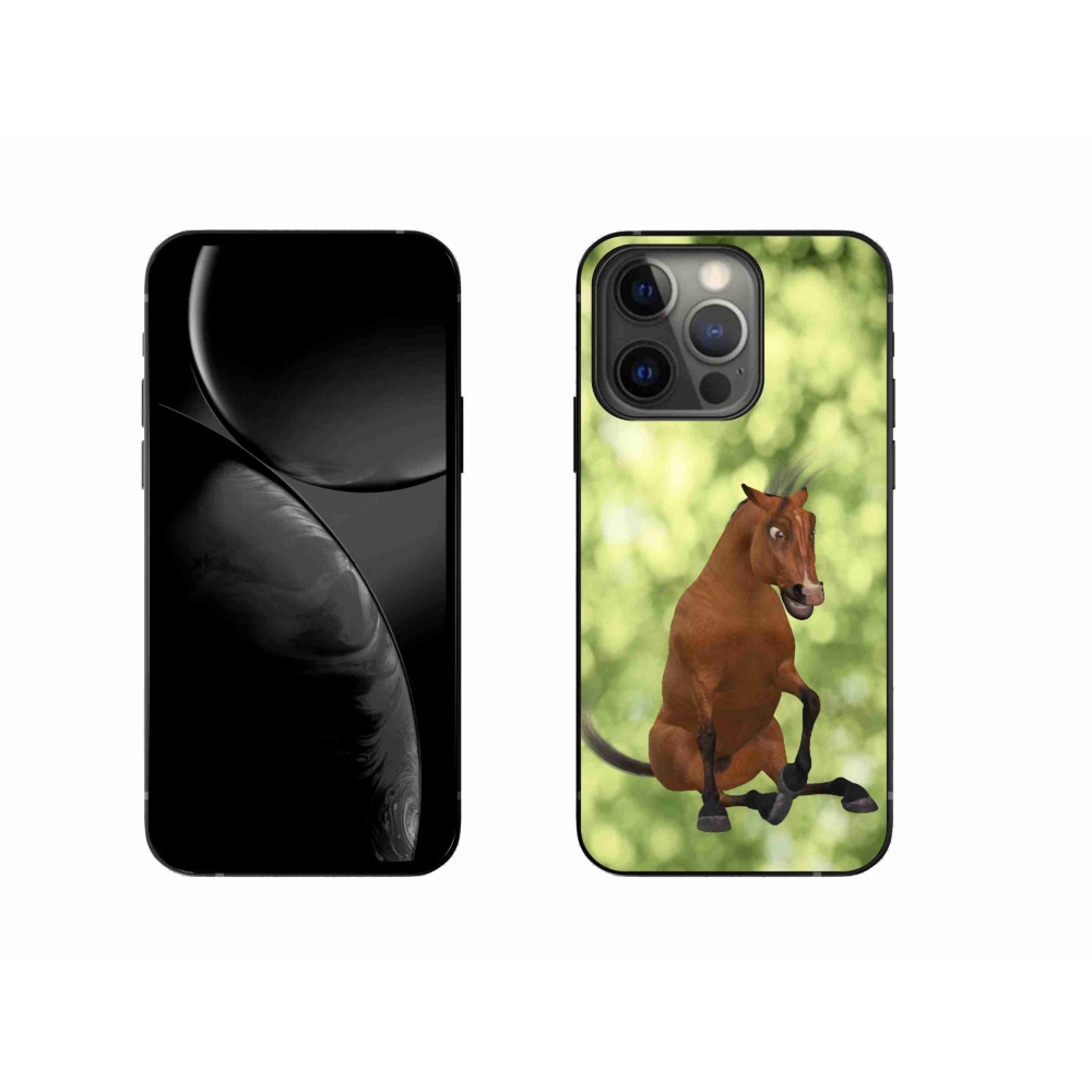 Gelový kryt mmCase na iPhone 13 Pro - hnědý kreslený kůň 1
