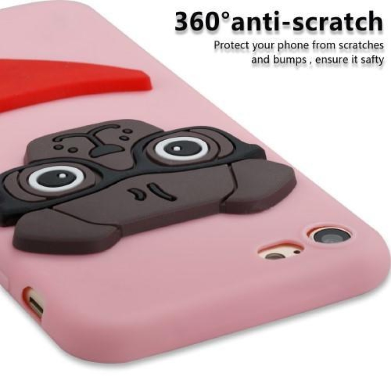 3D dog silikonový obal na iPhone 7 a iPhone 8 - růžový