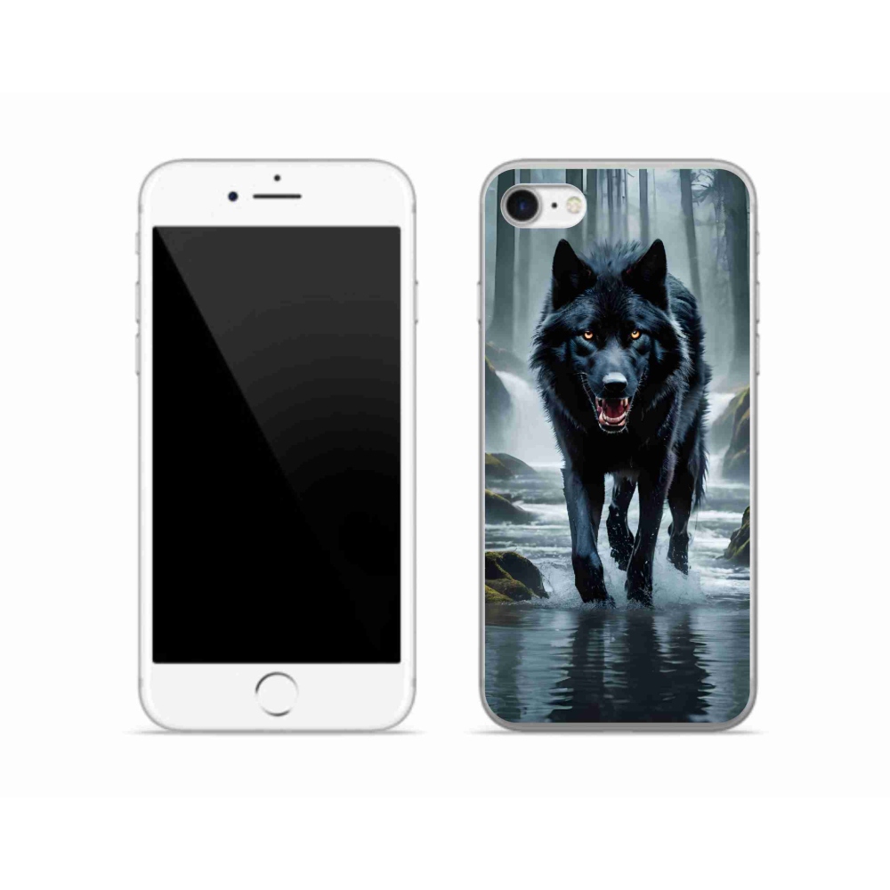 Gelový kryt mmCase na iPhone SE (2022) - černý vlk