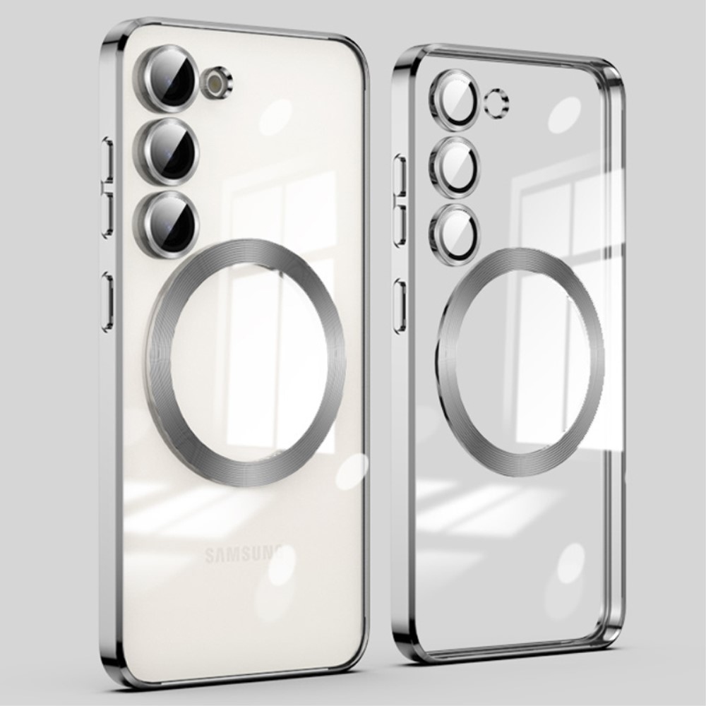 Clear obal s ochranou fotoaparátu a podporou MagSafe na Samsung Galaxy S23 - stříbrný