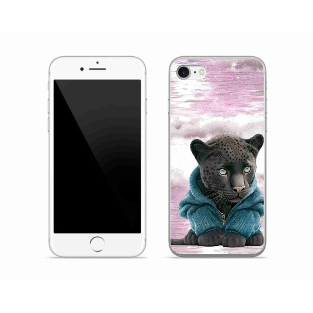 Gelový kryt mmCase na iPhone SE (2020) - černý panter ve svetru