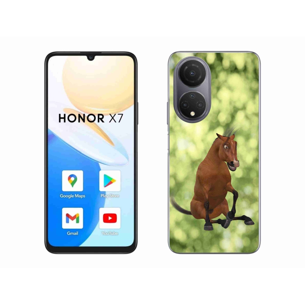 Gelový kryt mmCase na Honor X7 - hnědý kreslený kůň 1