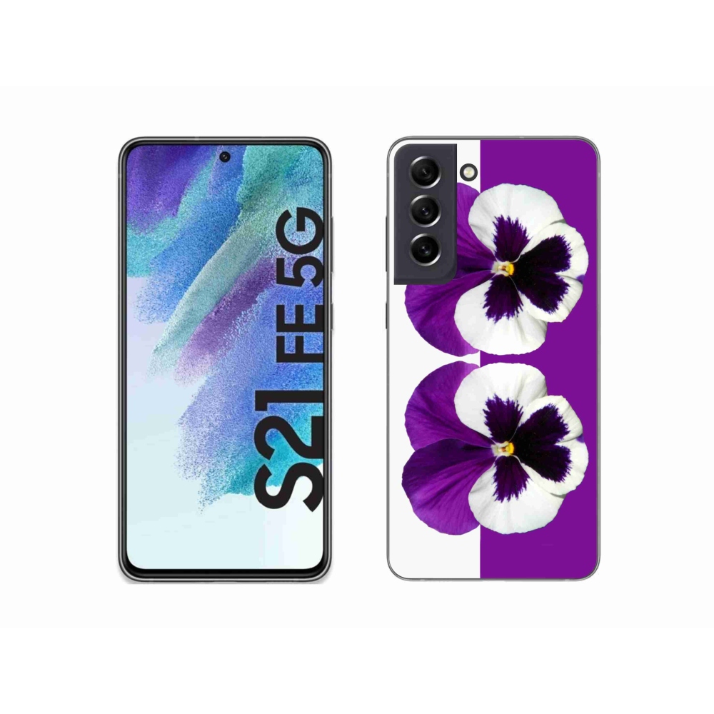 Gelový kryt mmCase na Samsung Galaxy S21 FE 5G - fialovobílý květ
