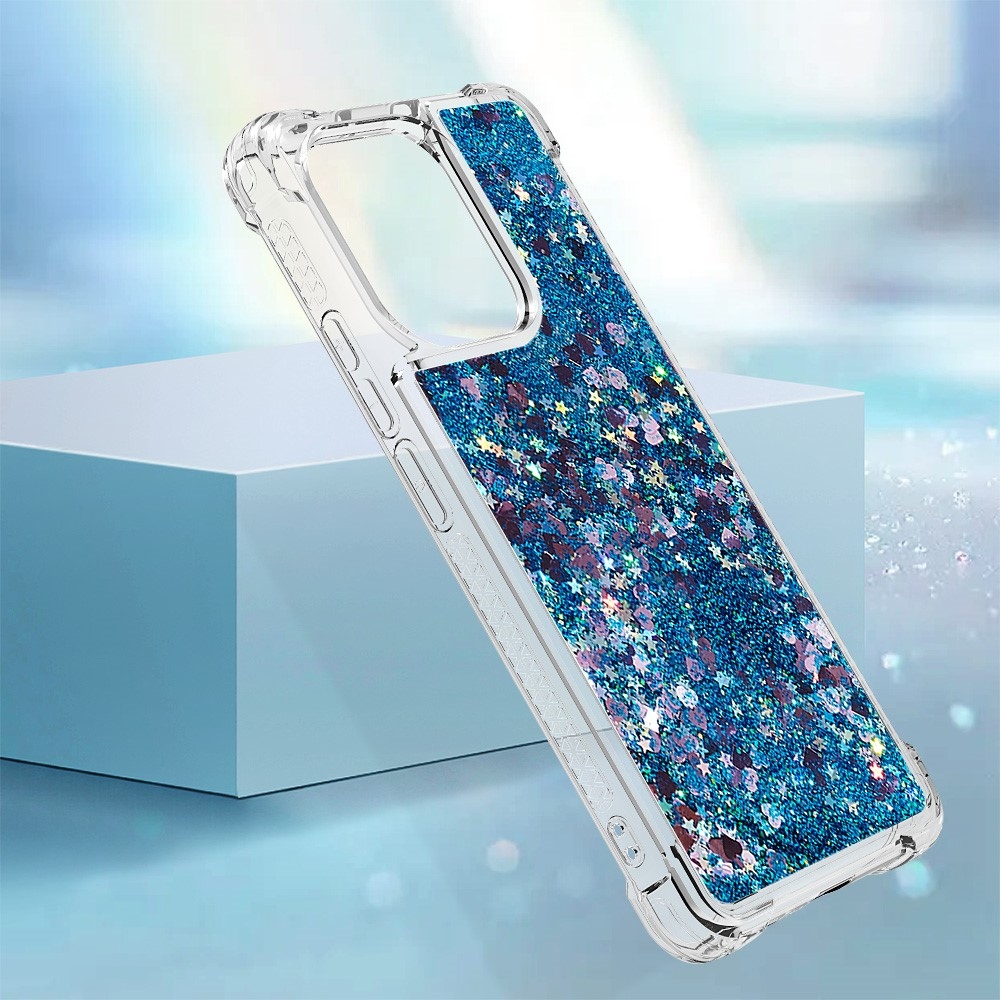 Glitter gelový přesýpací obal na Xiaomi Redmi Note 13 - modrý/srdíčka