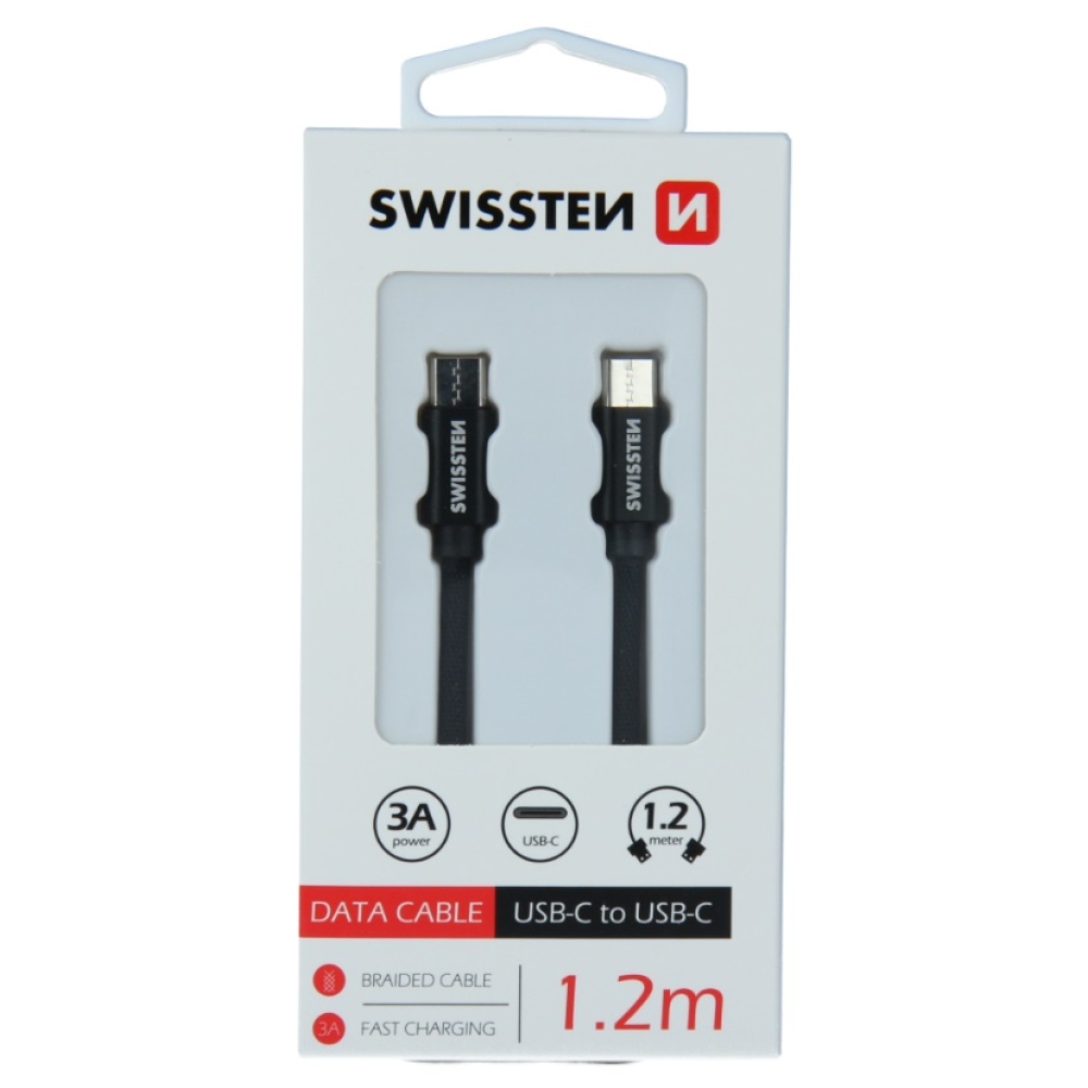 Swissten tkaný kabel USB-C/USB-C pro nabíjení a synchronizaci 1,2 m - černý