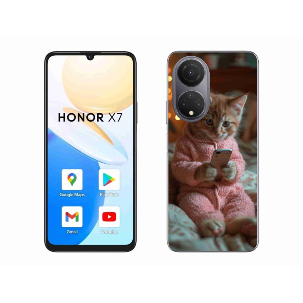 Gelový kryt mmCase na Honor X7 - kotě s mobilem