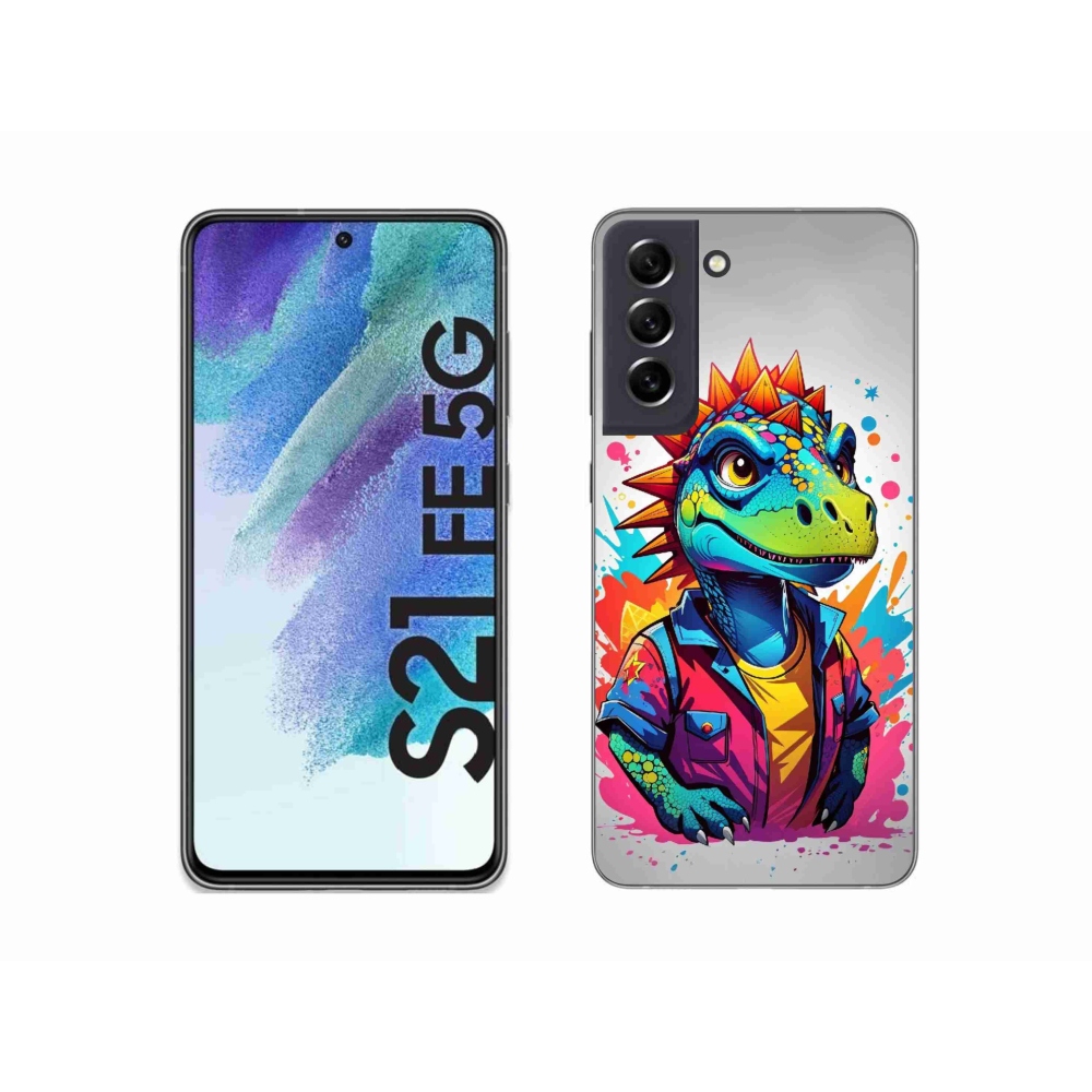 Gelový kryt mmCase na Samsung Galaxy S21 FE 5G - barevný dinosaurus