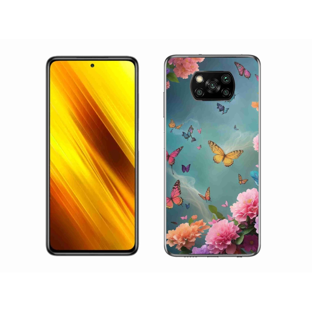 Gelový kryt mmCase na Xiaomi Poco X3 - barevné květy a motýli