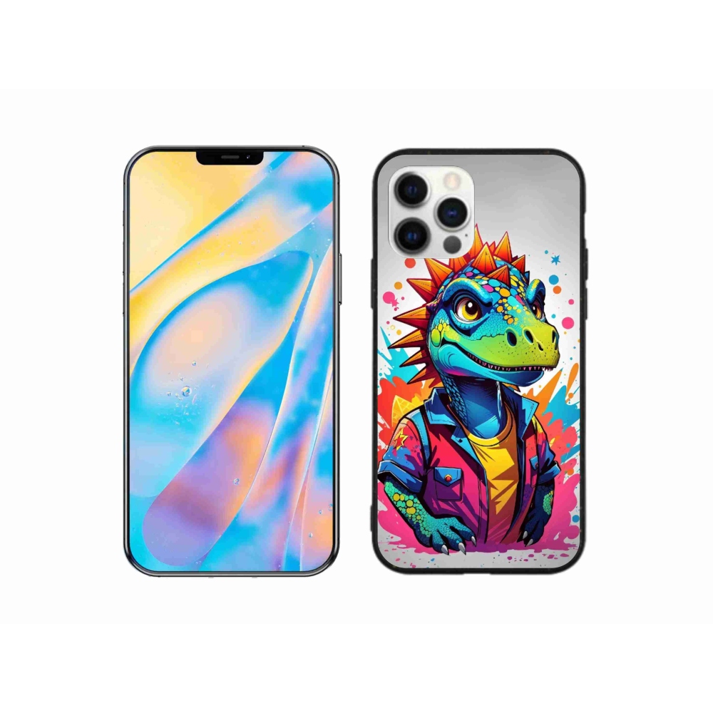 Gelový kryt mmCase na iPhone 12 - barevný dinosaurus