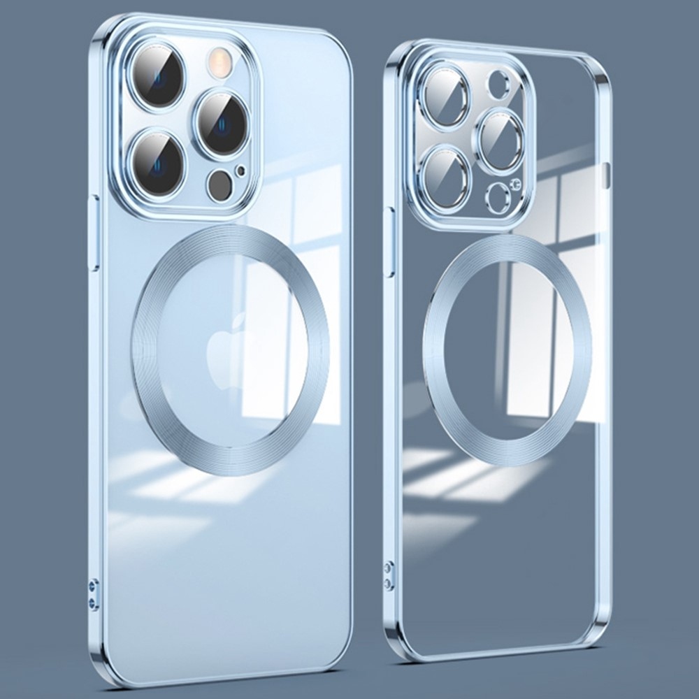 Clear obal s ochranou fotoaparátu a podporou MagSafe na iPhone 14 Pro Max - modrý