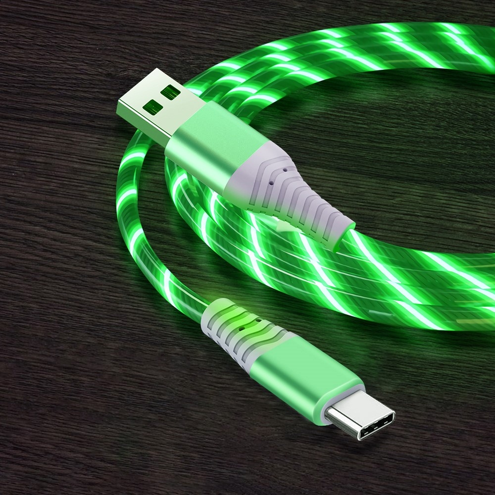 LED svítící USB kabel Typ-C 3A pro nabíjení a synchronizaci 1m - zelený