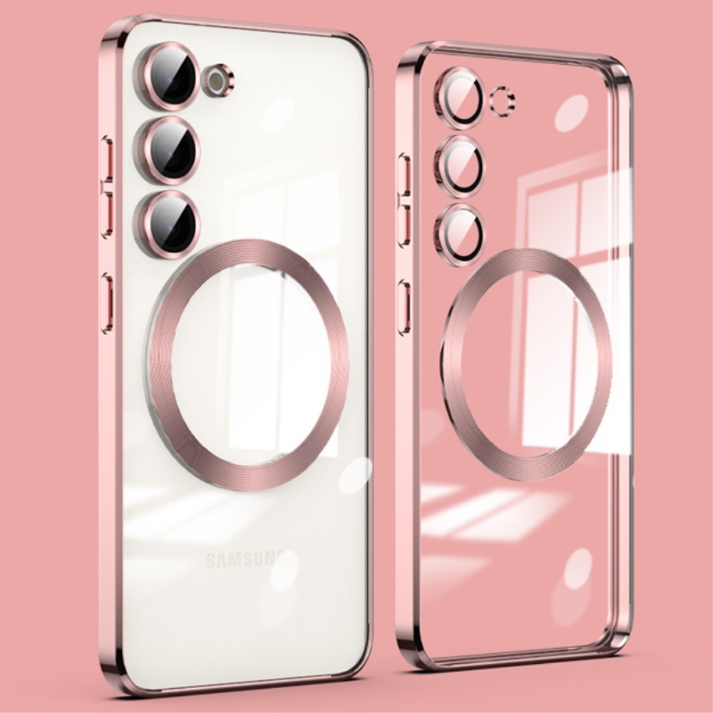 Clear obal s ochranou fotoaparátu a podporou MagSafe na Samsung Galaxy S23 - růžovozlatý