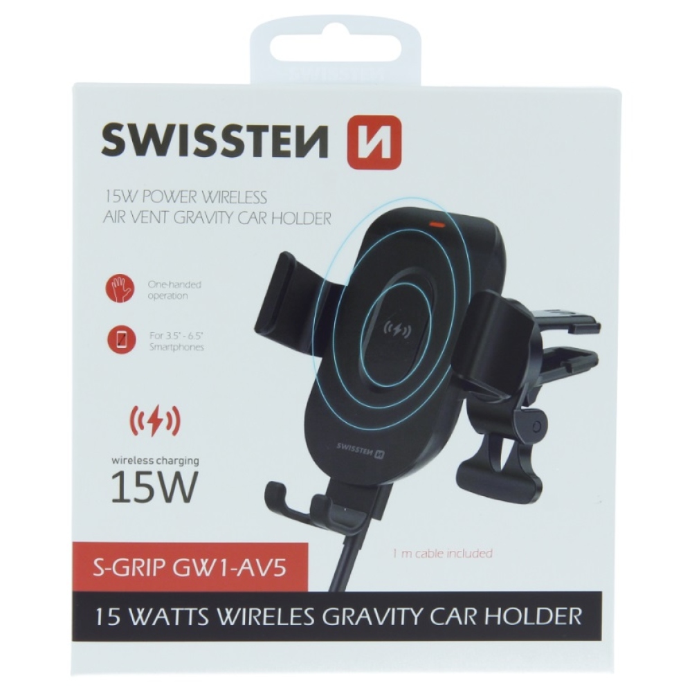 Magnetický držák Swissten S-Grip GW1-AV5 do ventilátoru s bezdrátovým dobíjením 15W