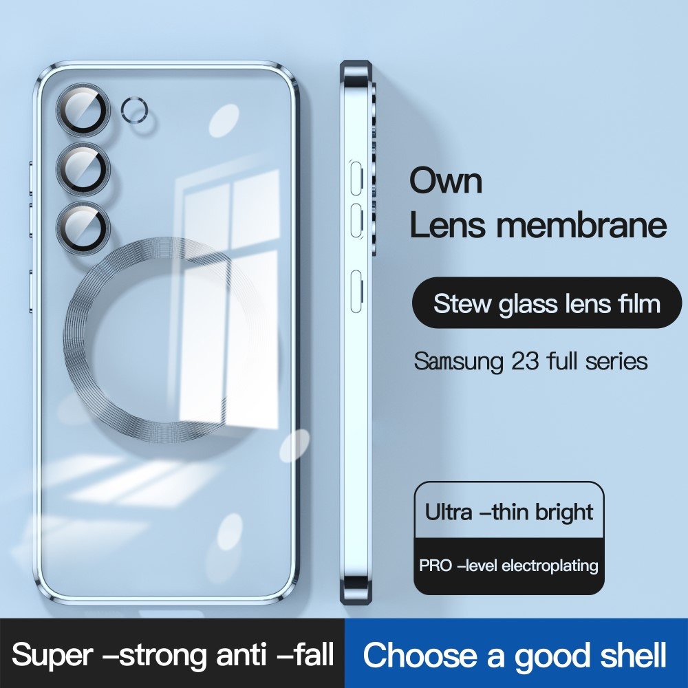 Clear obal s ochranou fotoaparátu a podporou MagSafe na Samsung Galaxy S23+ - modrý