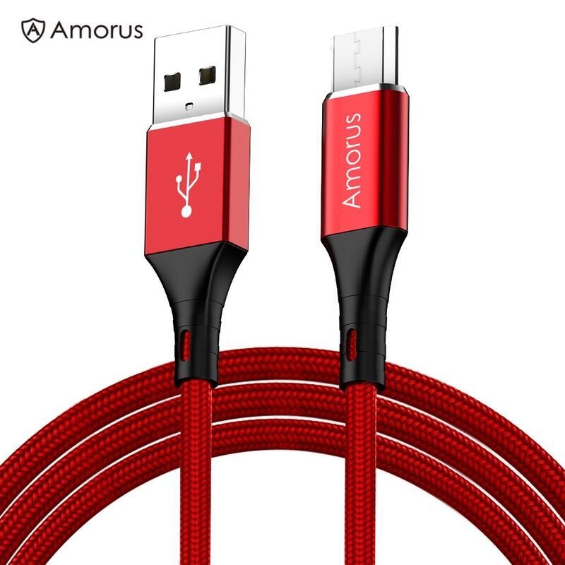 AMS tkaný micro USB kabel pro nabíjení a synchronizaci / 1m - červený