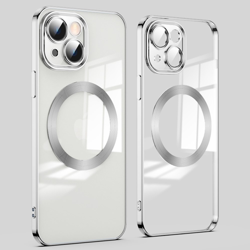 Clear obal s ochranou fotoaparátu a podporou MagSafe na iPhone 14 - stříbrný