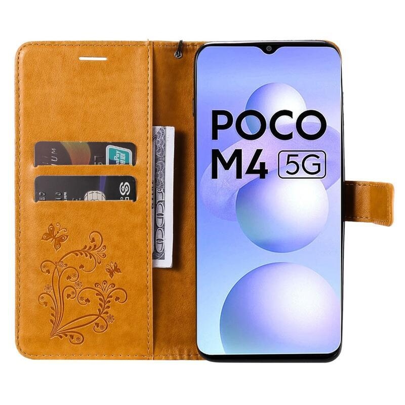 Big Butterfly peněženkové pouzdro pro mobil Xiaomi Poco M4 5G - žluté