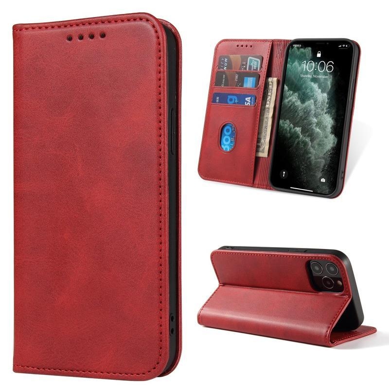 Business PU kožené peněženkové pouzdro na mobil iPhone 12 Pro Max - červené