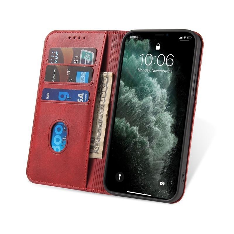 Business PU kožené peněženkové pouzdro na mobil iPhone 12 Pro Max - červené