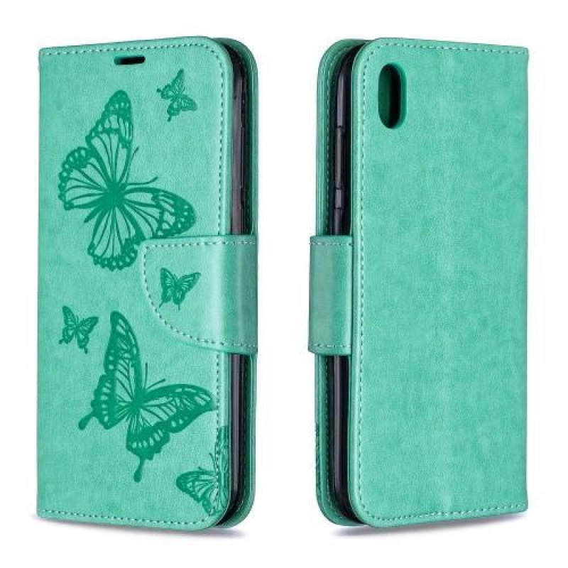 Butterflies PU kožené peněženkové pouzdro na mobil Huawei Y5 (2019) / Honor 8S - zelené