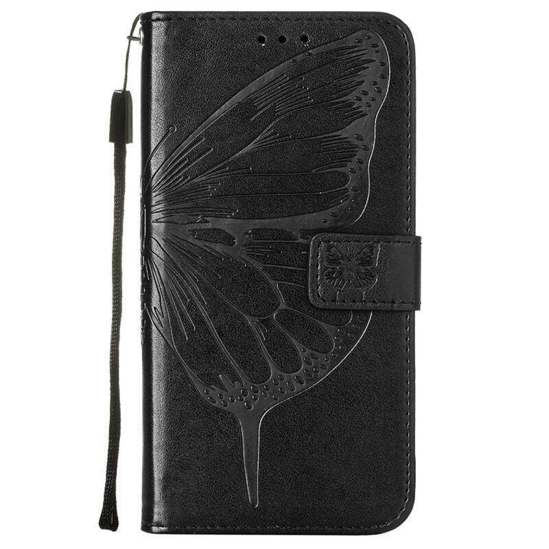 Butterflies PU kožené peněženkové pouzdro na mobil Realme C21Y/C25Y - černé
