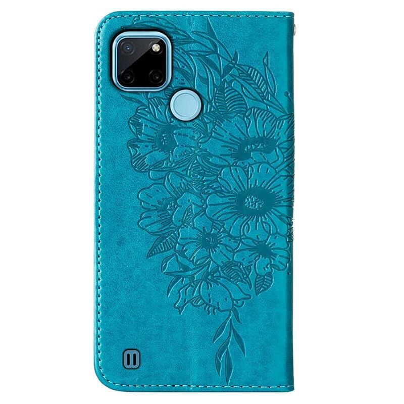Butterflies PU kožené peněženkové pouzdro na mobil Realme C21Y/C25Y - modré