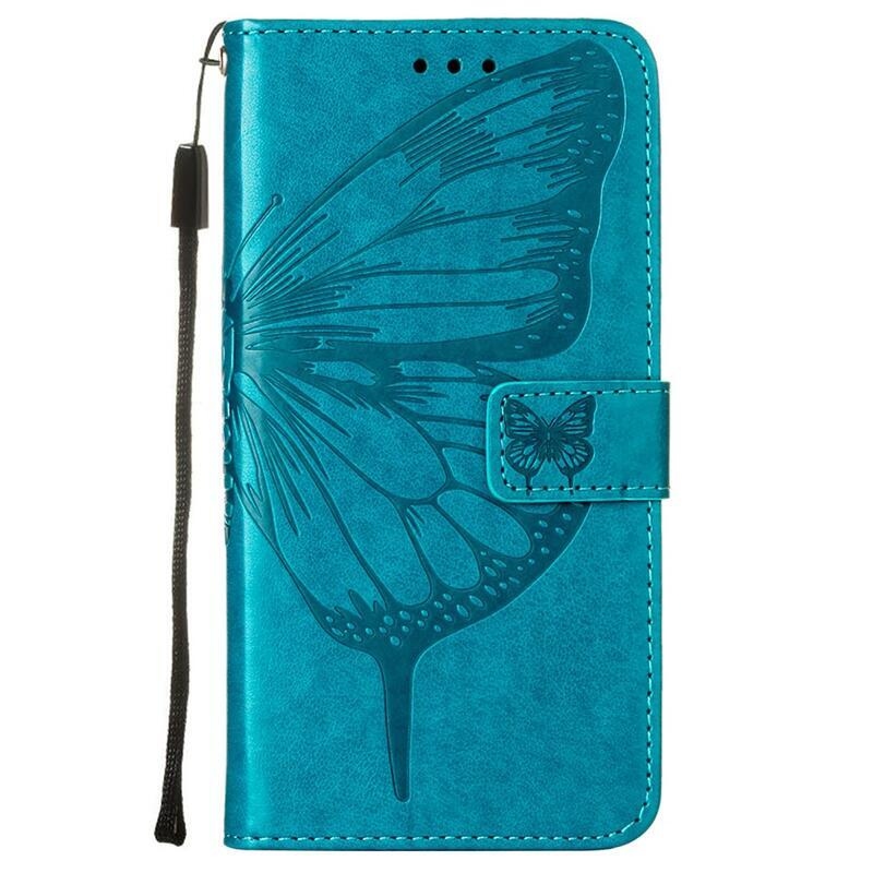 Butterflies PU kožené peněženkové pouzdro na mobil Realme C21Y/C25Y - modré
