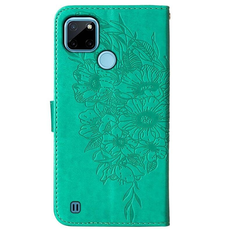 Butterflies PU kožené peněženkové pouzdro na mobil Realme C21Y/C25Y - zelené