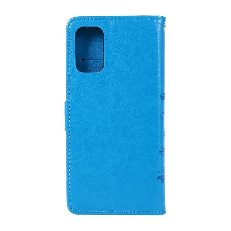 Butterflies PU kožené peněženkové pouzdro na mobil Samsung Galaxy S20 Plus - modré