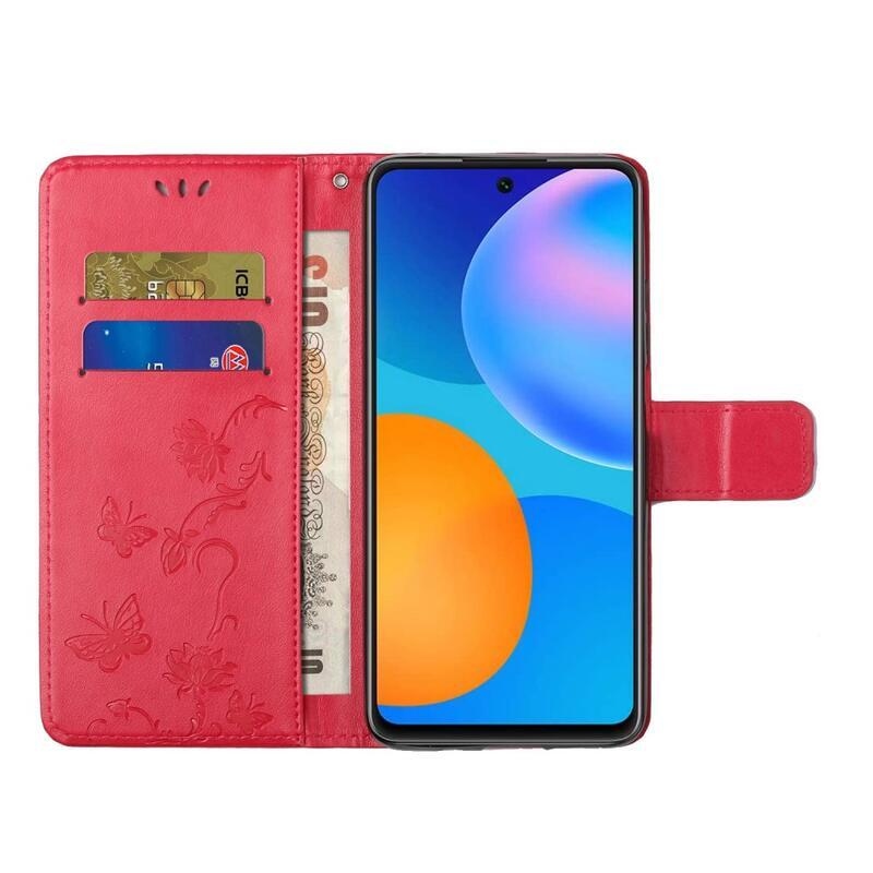 Butterflies PU kožené peněženkové pouzdro na mobil Xiaomi Poco M4 Pro 5G/Redmi Note 11S 5G - červené