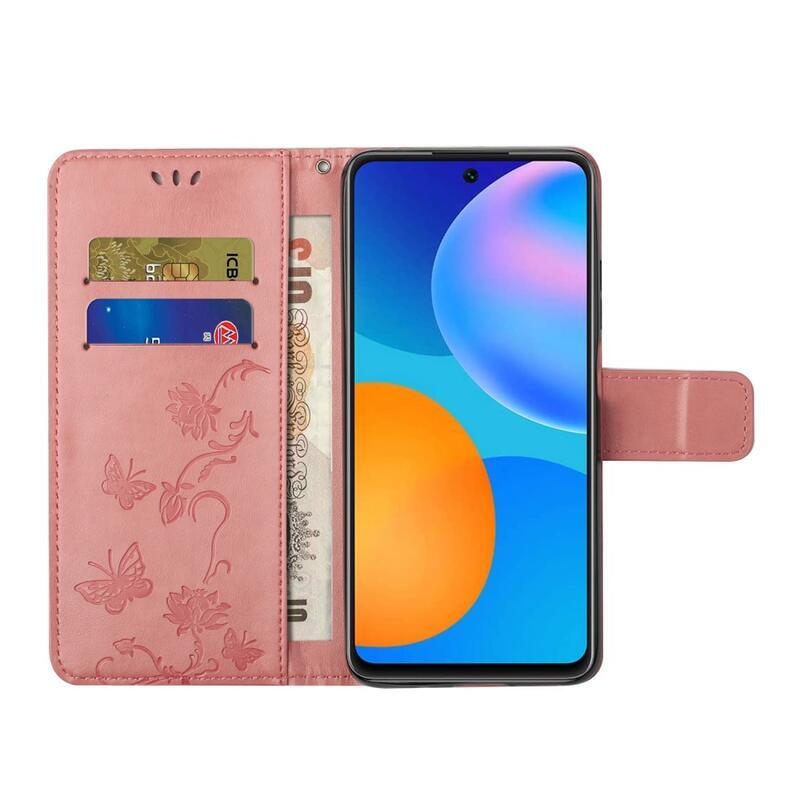 Butterflies PU kožené peněženkové pouzdro na mobil Xiaomi Poco M4 Pro 5G/Redmi Note 11S 5G - růžové