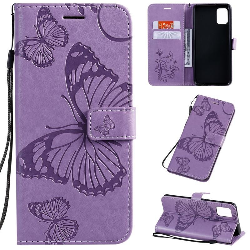 Butterflies PU kožené pouzdro na mobil Samsung Galaxy A51 - fialové
