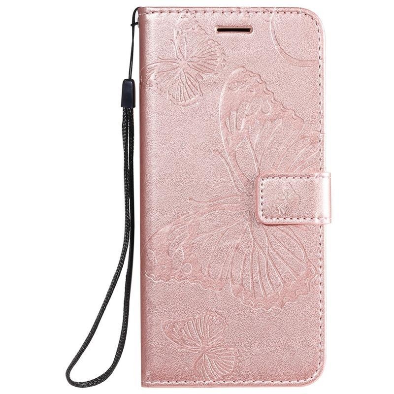 Butterflies PU kožené pouzdro na mobil Samsung Galaxy A51 - růžovozlaté