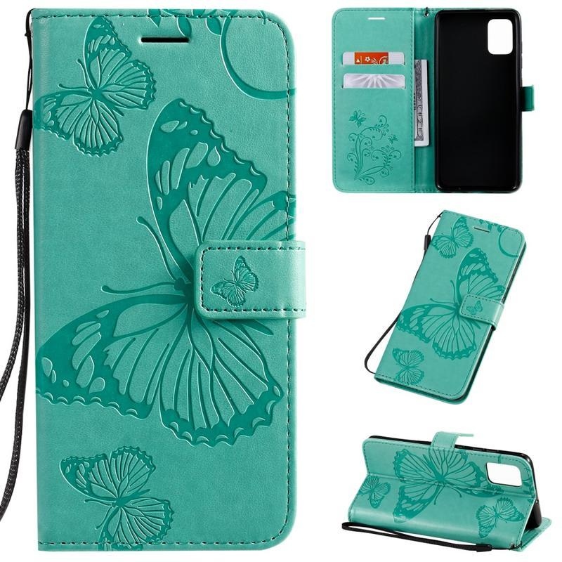 Butterflies PU kožené pouzdro na mobil Samsung Galaxy A51 - zelené