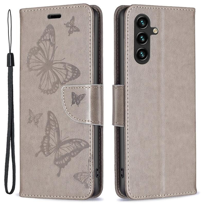 Butterfly knížkové pouzdro na Samsung Galaxy A14 4G/5G - šedé