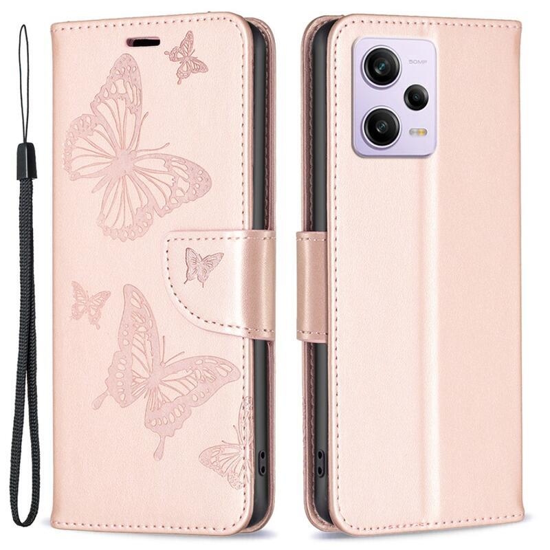 Butterfly knížkové pouzdro na Xiaomi Redmi Note 12 Pro 5G/Poco X5 Pro 5G - růžovozlaté