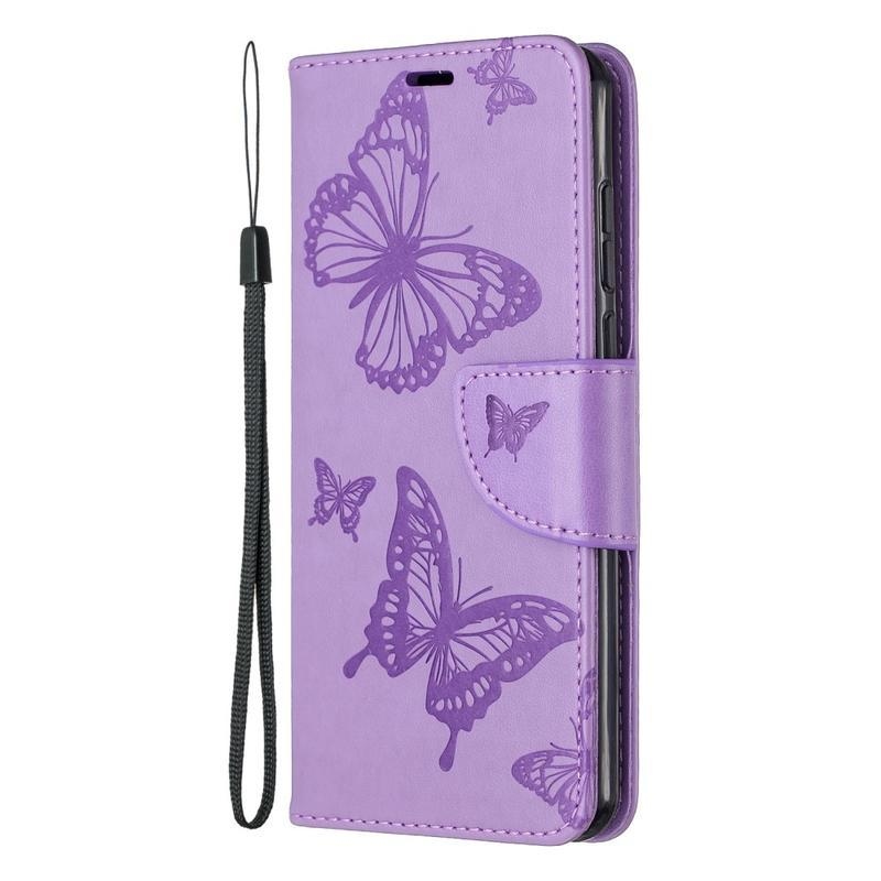 Butterfly PU kožené peněženkové pouzdro na mobil Huawei P40 - fialové