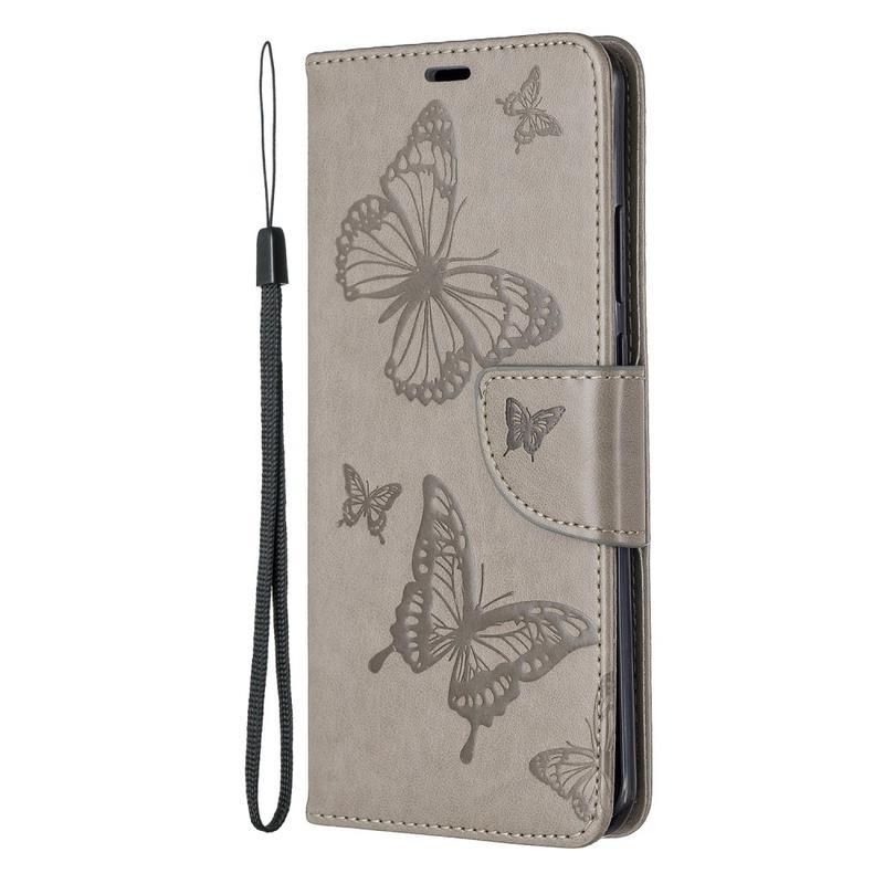 Butterfly PU kožené peněženkové pouzdro na mobil Huawei P40 Pro - šedé