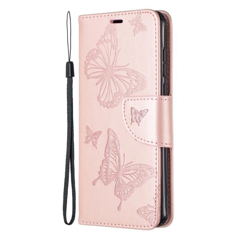 Butterfly PU kožené peněženkové pouzdro na mobil Huawei P40 - růžovozlaté
