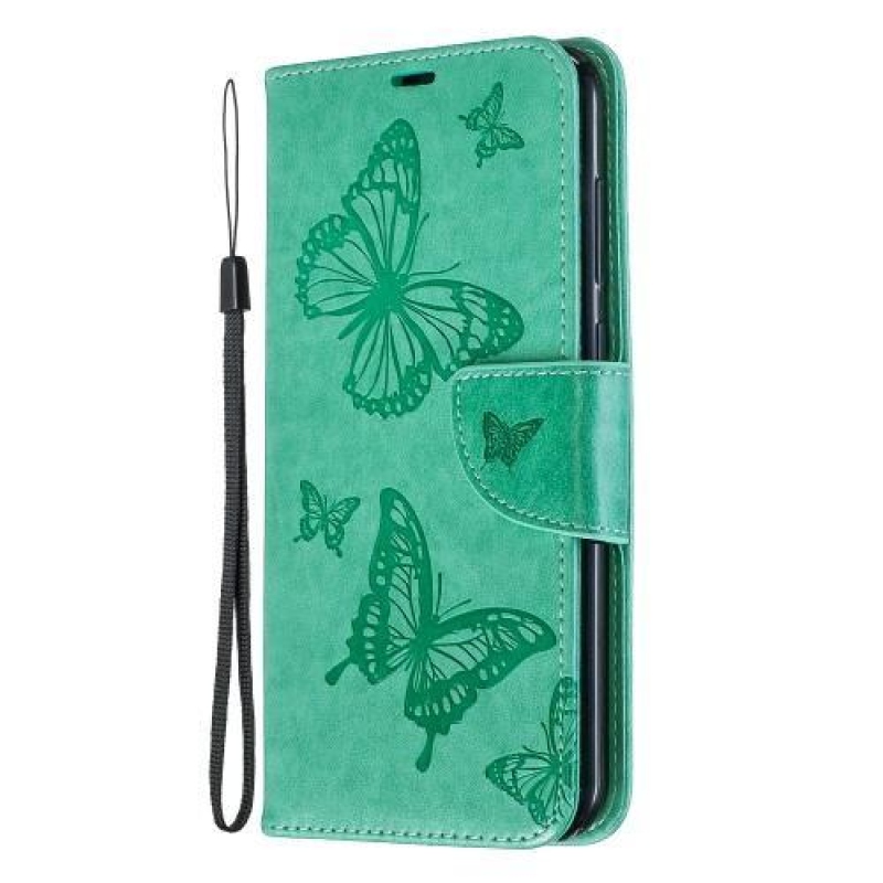 Butterfly PU kožené peněženkové pouzdro na mobil Huawei Y7 (2019) - zelený
