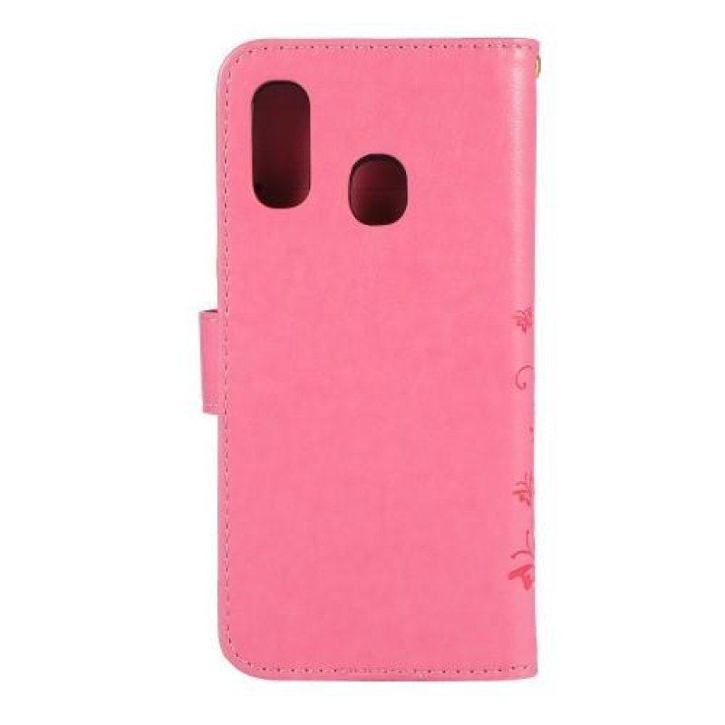 Butterfly PU kožené peněženkové pouzdro na mobil Samsung Galaxy A20e - rose