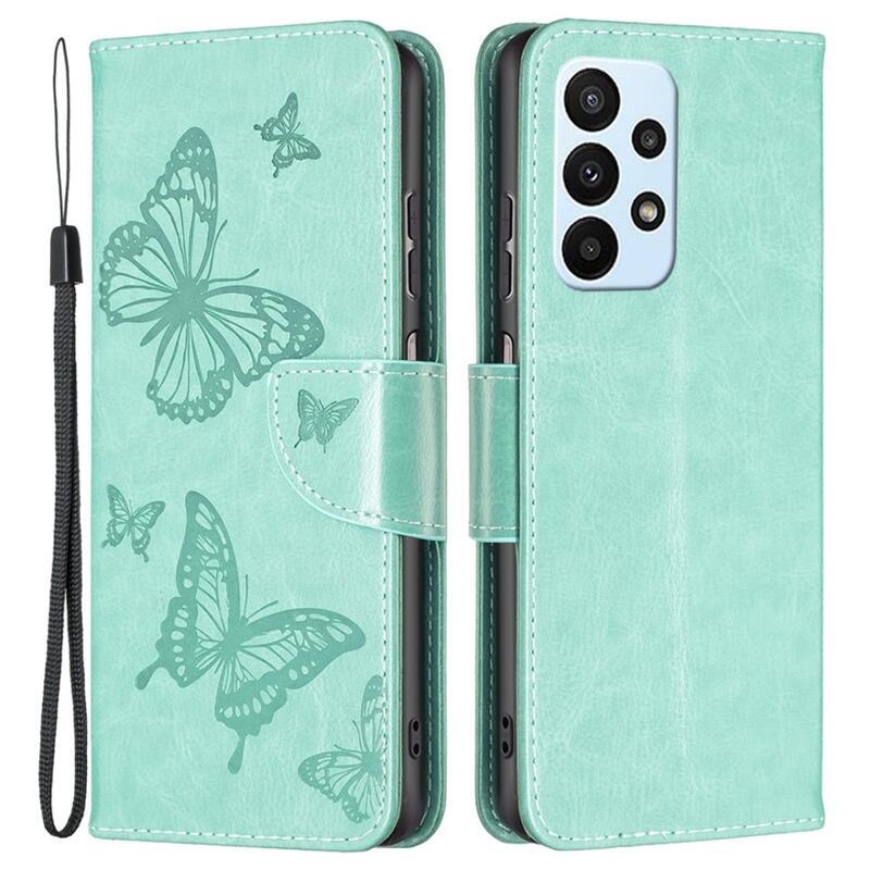 Butterfly PU kožené peněženkové pouzdro na mobil Samsung Galaxy A23 4G/5G - azurové