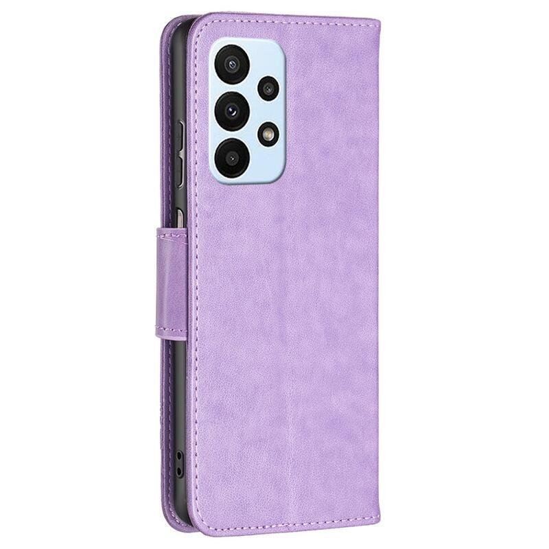 Butterfly PU kožené peněženkové pouzdro na mobil Samsung Galaxy A23 4G/5G - fialové