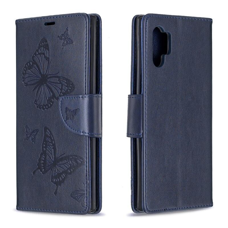 Butterfly PU kožené peněženkové pouzdro na mobil Samsung Galaxy Note 10 Plus - modré