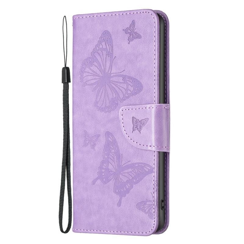 Butterfly PU kožené peněženkové pouzdro na mobil Xiaomi Poco M4 Pro 4G - fialové