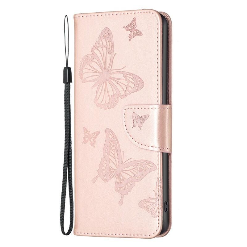 Butterfly PU kožené peněženkové pouzdro na mobil Xiaomi Poco M4 Pro 4G - růžovozlaté